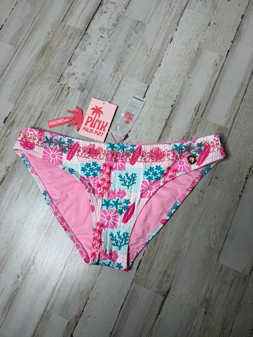 PINK Palm Puff Pink Vela Bikini Bottoms